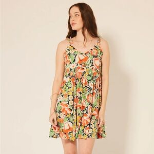 Patrons of Peace Floral Mini Dress in Orange, Green, Yellow
